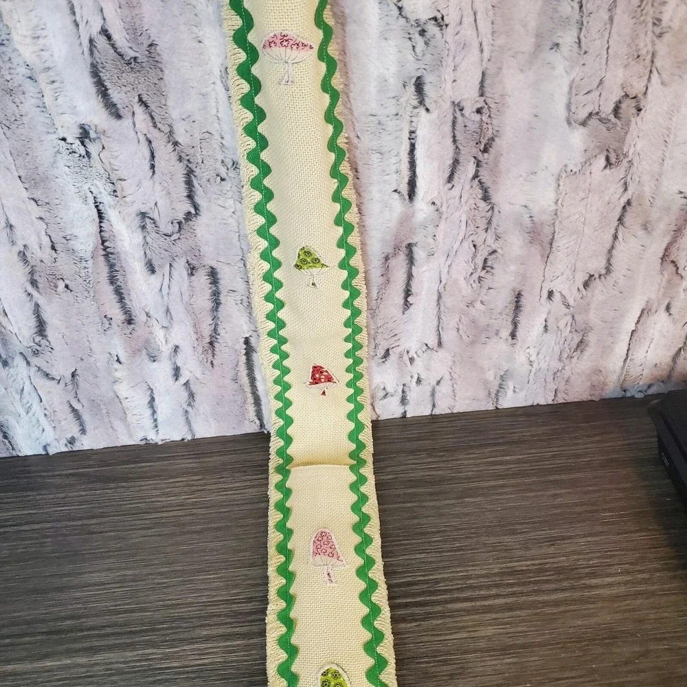 Vintage Yard Stick + Ruler Holder  - Mushroom,‎  Rick Rack - 2 Pockets - Hangs